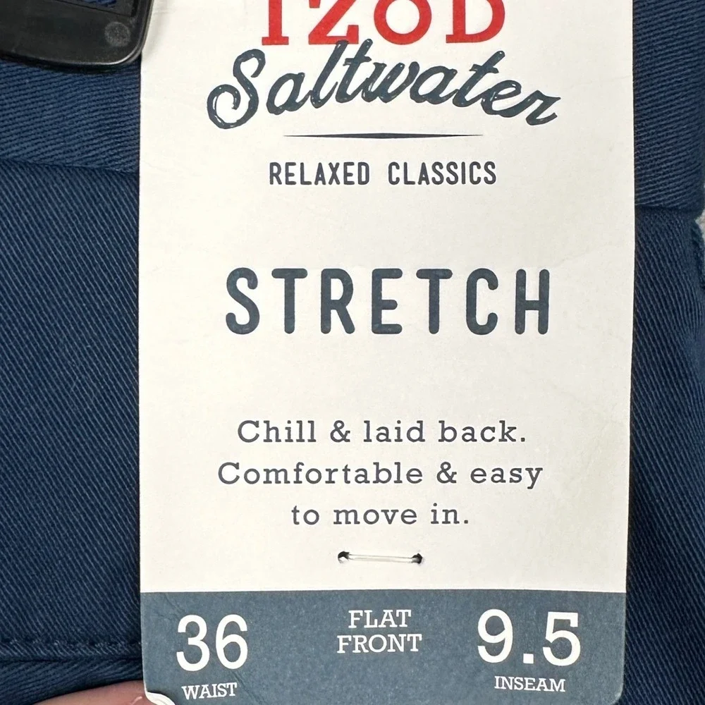 NEW Izod Saltwater Shorts Mens 36X9.5 Relaxed Classics Navy Blue Chino Stretch